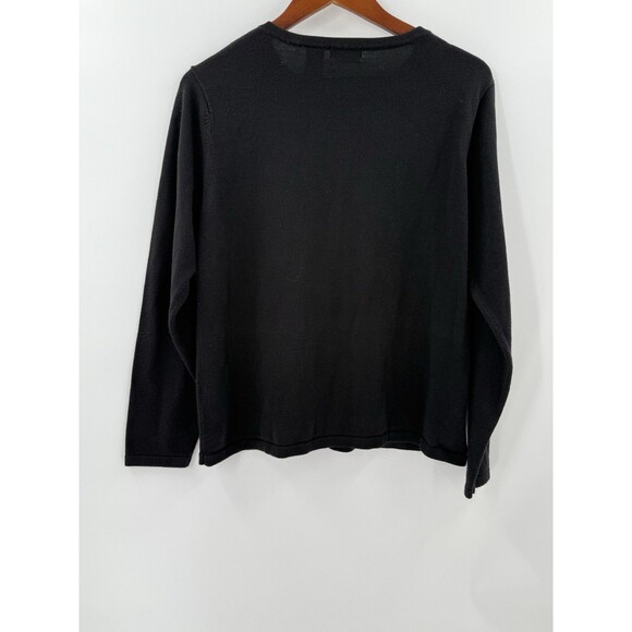 Classic Elements Holiday Poinsettia Cardigan Black Sequin Sweater Petite LARGE - Picture 12 of 14